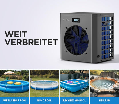 5 KW Elektrische zwembadwarmtepomp voor opbouwzwembad, zwembadverwarming, warmtepomp, zwembad tot 20.000 l, 20 m³, wifi-bediening, 220 V, 240 V, 50 Hz
