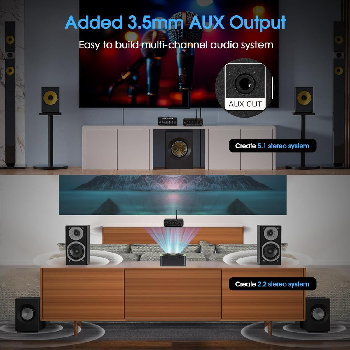 DoukAudio 2.1-kanaals versterker met Bluetooth: twee TPA3255 chips, aptX-HD, 300W subwoofer en 48V voeding voor audiofiele (NS-14G Pro)