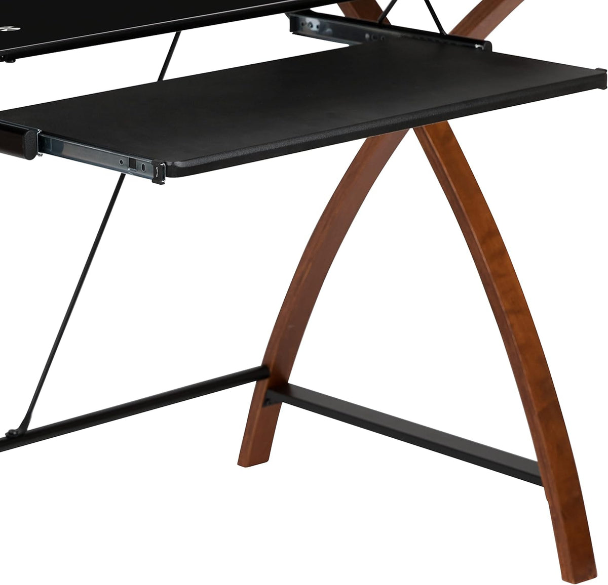 Flash Furniture Jude Zwart glazen computerbureau met uittrekbare toetsenbordlade en kriskras frame