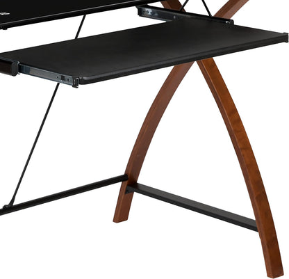 Flash Furniture Jude Zwart glazen computerbureau met uittrekbare toetsenbordlade en kriskras frame