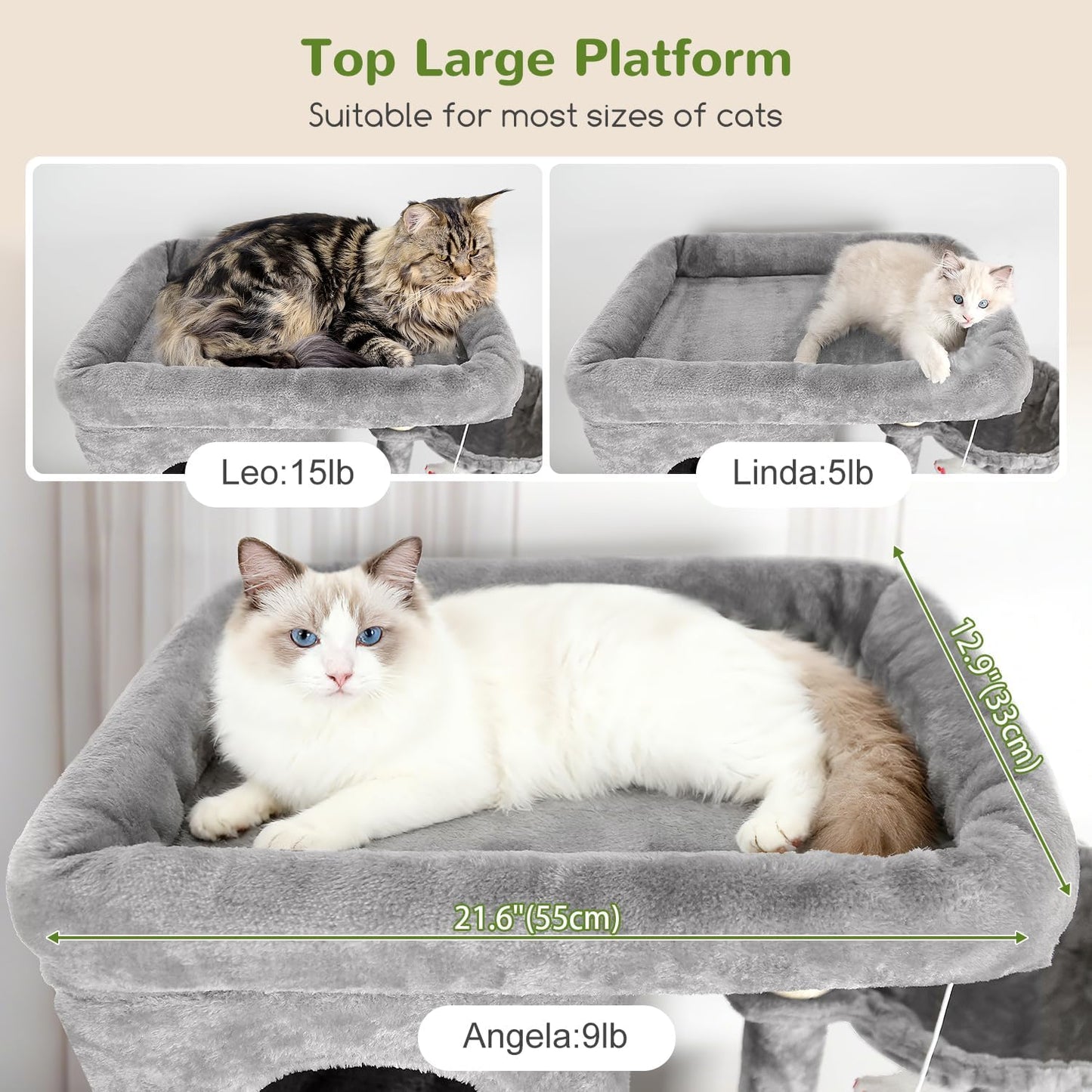 Globlazer Cat Tree Large, Scratching Post XXl high 204cm with 3 cat house, 2 Large Platform, 2 Cat Baskets Soft, Stable cat tower luxury for 3-5 Large cats Rest Play Indoor (F80F, Light grey) - QUORE