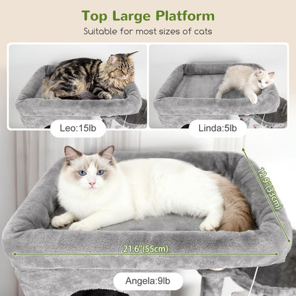 Globlazer Cat Tree Large, Scratching Post XXl high 204cm with 3 cat house, 2 Large Platform, 2 Cat Baskets Soft, Stable cat tower luxury for 3-5 Large cats Rest Play Indoor (F80F, Light grey) - QUORE