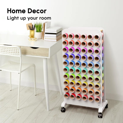 Mobiele vinyl rolhouder, 60 compartimenten vinyl opbergorganizer met vergrendelende zwenkwielen, houten vinyl rol opbergkar rek ambachtelijke opslag cadeauverpakking organizer voor thuis