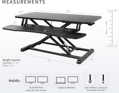 Vivo DESK-V036KB Height Adjustable Desk Attachment, Sit-Stand Dual Monitor Workstation and Laptop with Wide Keyboard Tray, Black, 36 Inch - QUORE