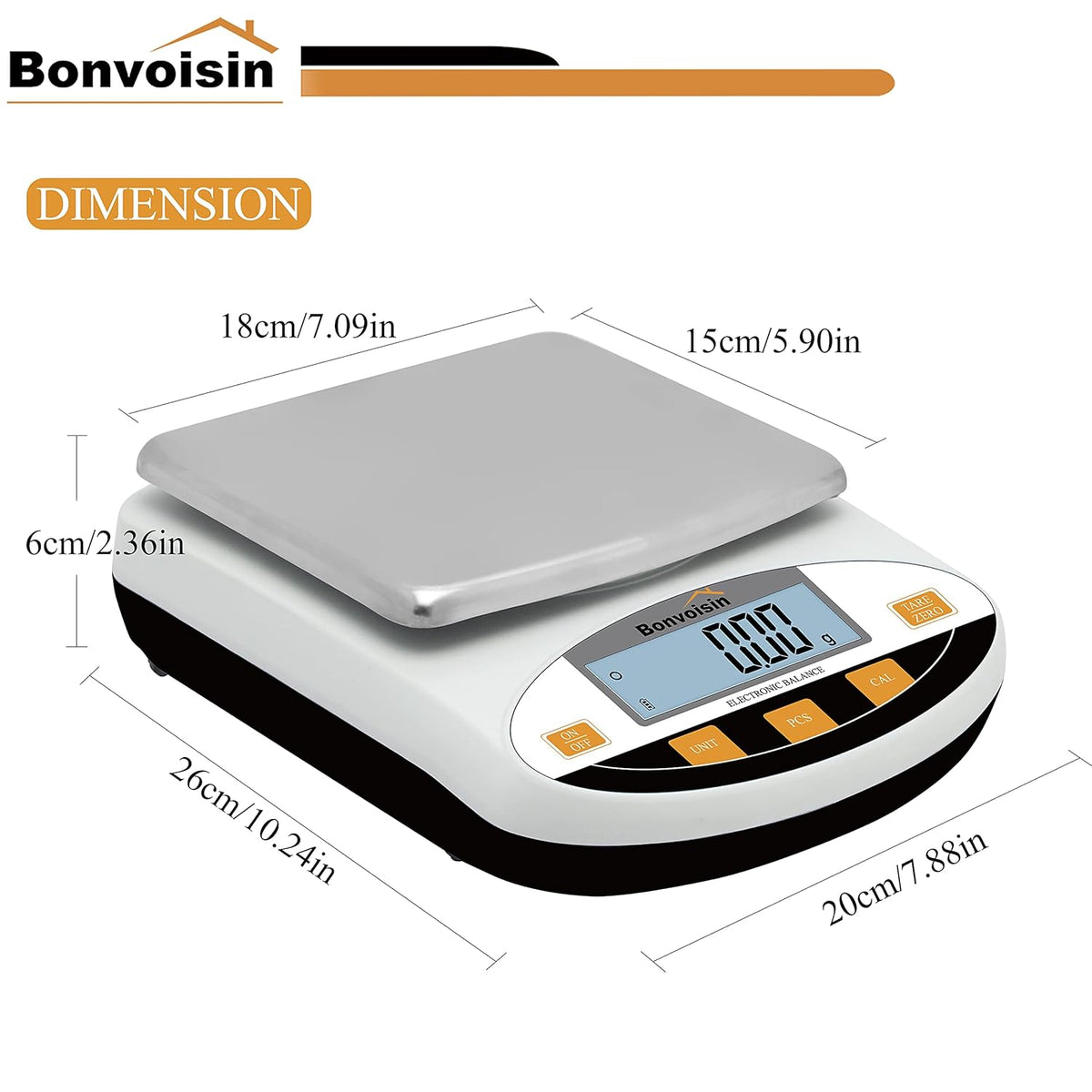 Bonvoisin Lab-weegschaal 5000gx0.01g digitale precisie analytische balans - hoge precisie elektronische balans voor sieraden, keuken, wetenschappelijk en laboratoriumgebruik