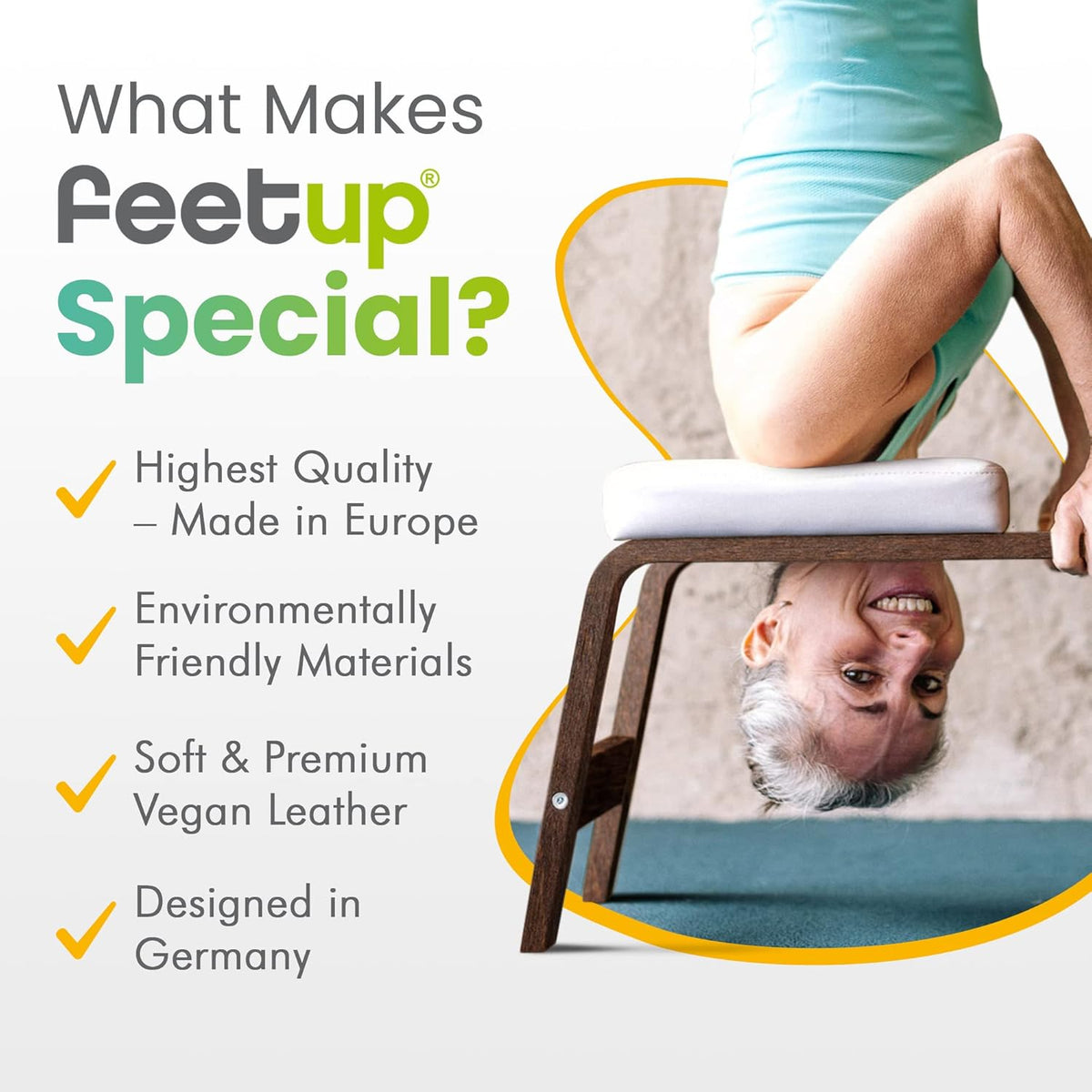 FeetUp - The Original Yoga Headstand Sofa, Vegan Handstand Trainer Bench and Stand, Strength Training Inversion Equipment for Relaxation & Strength, Includes App & Starter Kit - QUORE