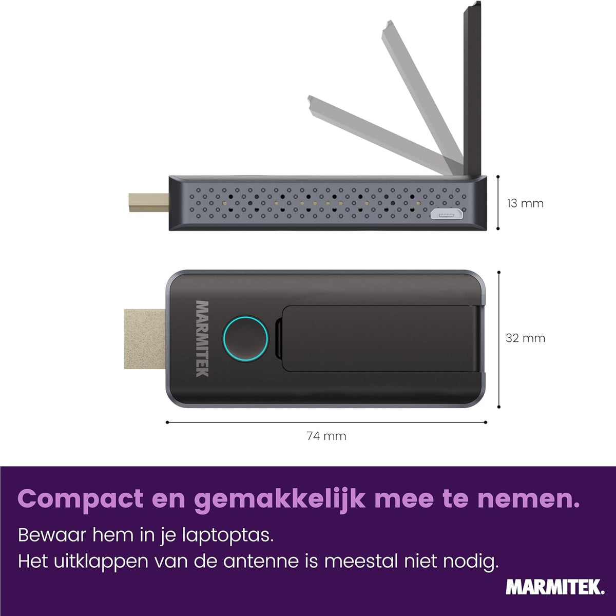 Wireless HDMI Extender 1080p – Marmitek Stream S1 Pro – Draadloze HDMI Zender Ontvanger – Plug & Play zonder wifi/software – USB‑C compatibel – tot 20 m bereik, lage latency – Presentatie – Beamer