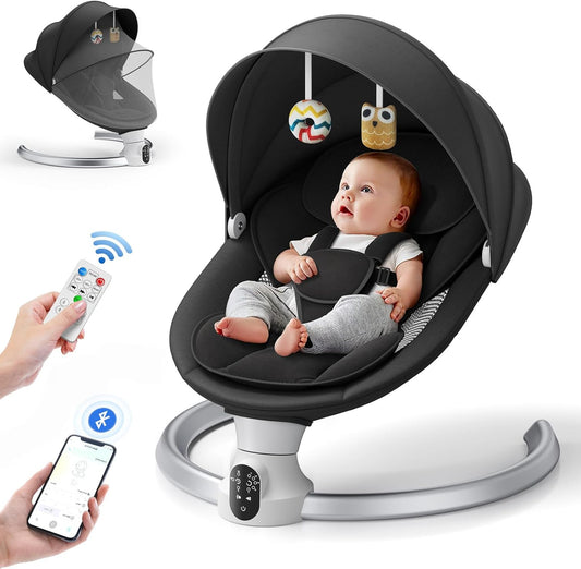 BlundiQue Baby Rocker Troll Programme with Remote Control and Control Baby Swing with 5 Swing Widths 3-Step Timer 3 Toy Grey Lamb Soft Padded (Black) - QUORE