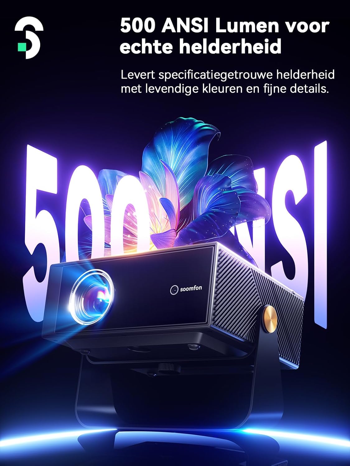 SOOMFON Smart Beamer 4K thuisbioscoop, kleine beamer voor mobiele telefoon, autofocus en trapeziumcorrectie, mini-projector met wifi en Bluetooth met Fire Stick/Smartphone/PS5/thuisbioscoop/outdoor