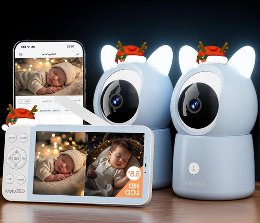 Babyfoon – Baby monitor – Kinderbewaking – Babyscanner – Babykijker – Met 2 Camera’s Blauw – 2.5K HD Resolutie – 5,5 Inch HD Scherm