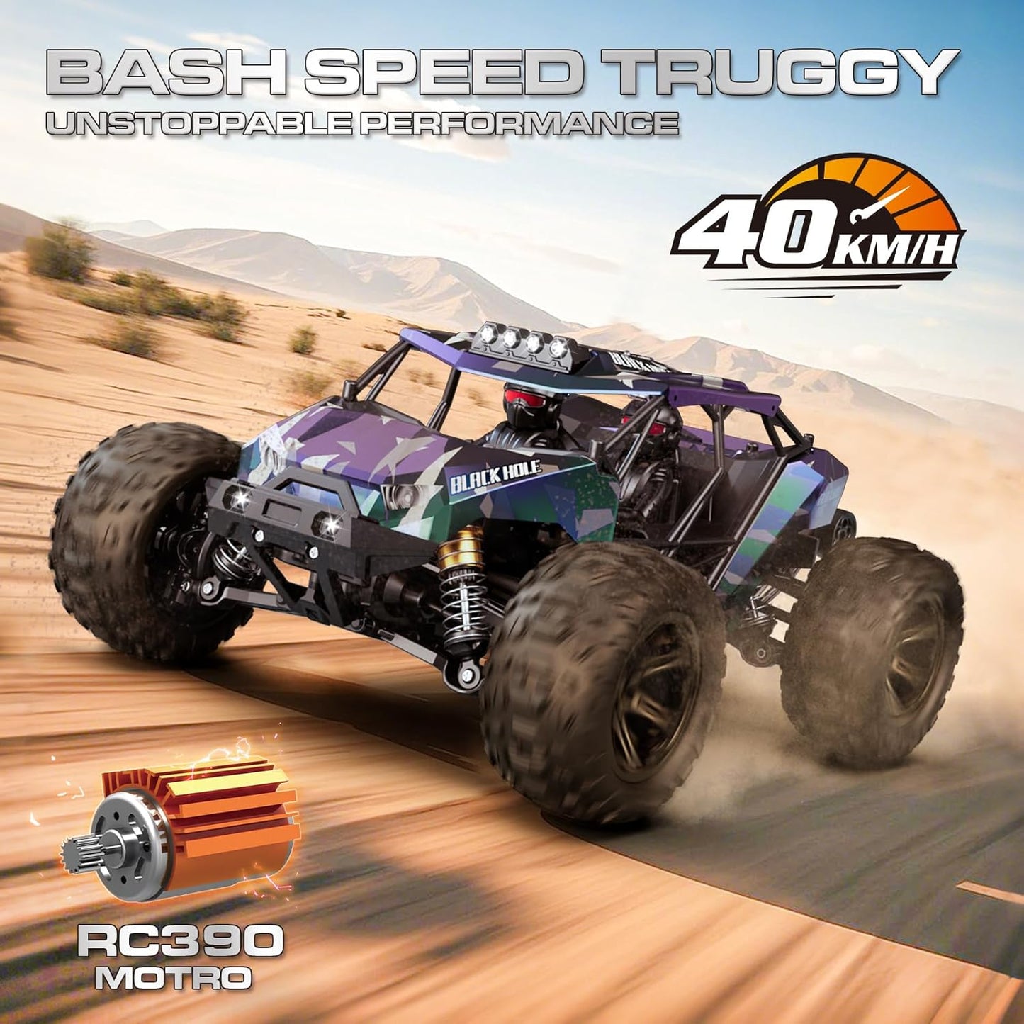 RC Auto – RC Truck – Radiografisch Voertuig – Bestuurbare Auto – 4WD Off-Road Truck – High Speed 40 km/h – Dubbele Oplaadbare Batterijen 1300mAh – 2 Sets Verwisselbare Banden