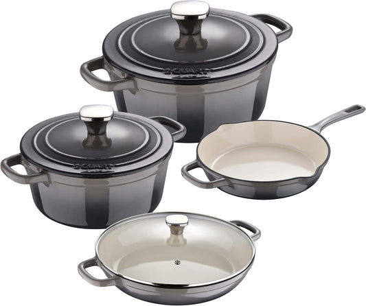 MasterPro Unique 7-Piece Cookware Set Kitchen Set with 3 Saucepans Diameter 19, 27 and 30.5 cm with Lid and 1 Casserole 24.5 cm Ergonomic Handle Suitable for All Kitchen Types - QUORE