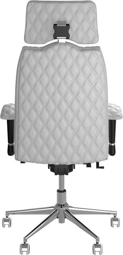 Ergonomische Bureaustoel – Bureaustoel Verstelbaar – Directiestoel – Werkstoel – Kantoorstoel – Full-Size Lendensteun – Eco-Lederen Bekleding Wit