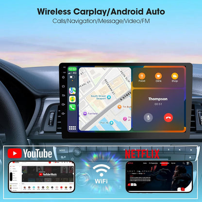 Draadloze Dual Din CarPlay autoradio met Apple CarPlay en Android Auto, CarPlay scherm, spraakbesturing met achteruitrijcamera, bluetooth, navigatie, mirror link (10,1 inch)