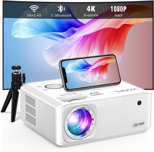 [Keystone Elektrische 6D/4P] Beamer WiFi Bluetooth 21000L, VISSPL Full HD 1080P Projector 4K ondersteund, PPT, 50% zoom, Videoverprojector voor TV Stick/iOS/Android/USB/PC