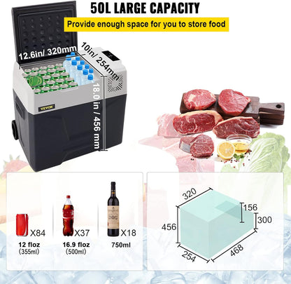 Autokoelkast 50 liter – Compressorkoelbox, Draagbare koelkast, Mini koelkast, Reiskoelkast – -20 °C tot 20 °C – 12/24 V DC en 220 V AC