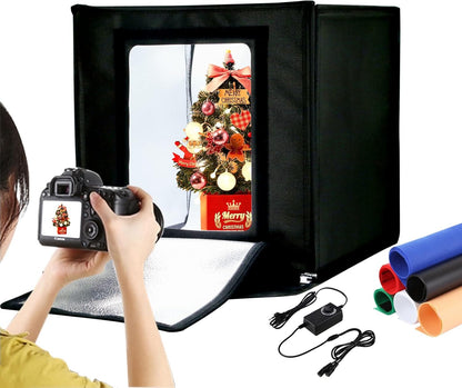 PULUZ Fotostudio 23,6 '/60 cm, wit licht, dimbaar, lichttent, draagbare opvouwbare studiobox voor zakelijke productverkoopartikelen online met zachte doek, 2 lichtborden en 3 pvc-kleuren, 3 vlies-achtergronden