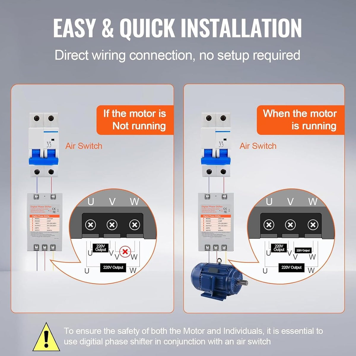 5 PK Digitale Faseconverter, Eenfase naar Driefase Omvormer voor Motorapparatuur, 9,8 x 5,9 x 5,3 inch, Energie-efficiënt, Compact Ontwerp