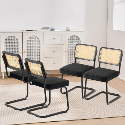 VEVOR Stoel van rotan, fluweel, zwart, 4 stoelen