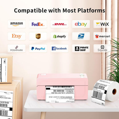 JADENS Bluetooth thermische labelprinter 4x6, roze draadloze verzendlabelprinter voor kleine bedrijven en pakketten, compatibel met iOS, Android, Mac, Windows, Amazon, Etsy, Ebay, Shopify
