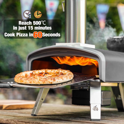 Mimiuo Wood Pellet Pizza Oven met Automatisch Draaisysteem, Draagbare Pizzaoven met 33cm Pizzasteen, Outdoor Pizzaoven voor Picknick Feest Vamping, Zwart