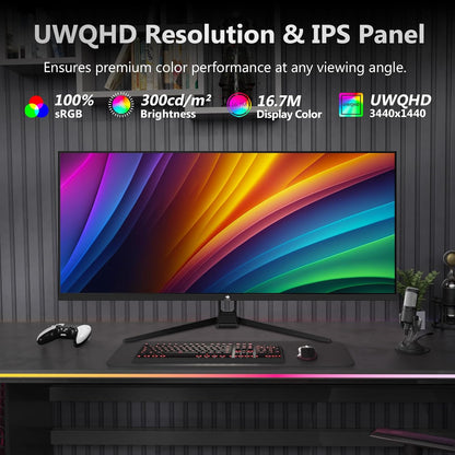 Z-Edge Gaming PC Screen 34'', UWQHD(3440x1440), 165Hz, IPS Panel, 1ms, Ultrawide Monitor 21:9, FreeSync, 300cd/m², 2*DP1.4 & HDMI2.0, RGB, Adjustable Slope, VESA 75 * 75mm (DP cable included)
