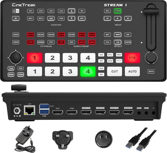 HDMI videomixer – Video switcher – Streaming mixer – Livestream mixer – Cameramixer – Met PTZ camera bediening en tot 4 HDMI-ingangen