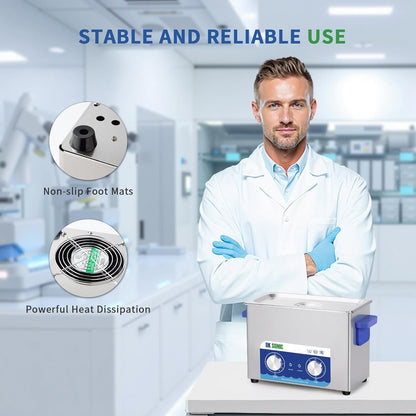 DK SONIC Ultrasoon Reiniger 4L 120W | Juweel & Bril Reiniger Met Mechanische Timer & Verwarming | Inclusief Mandje Voor Munten & Kleine Accessoires