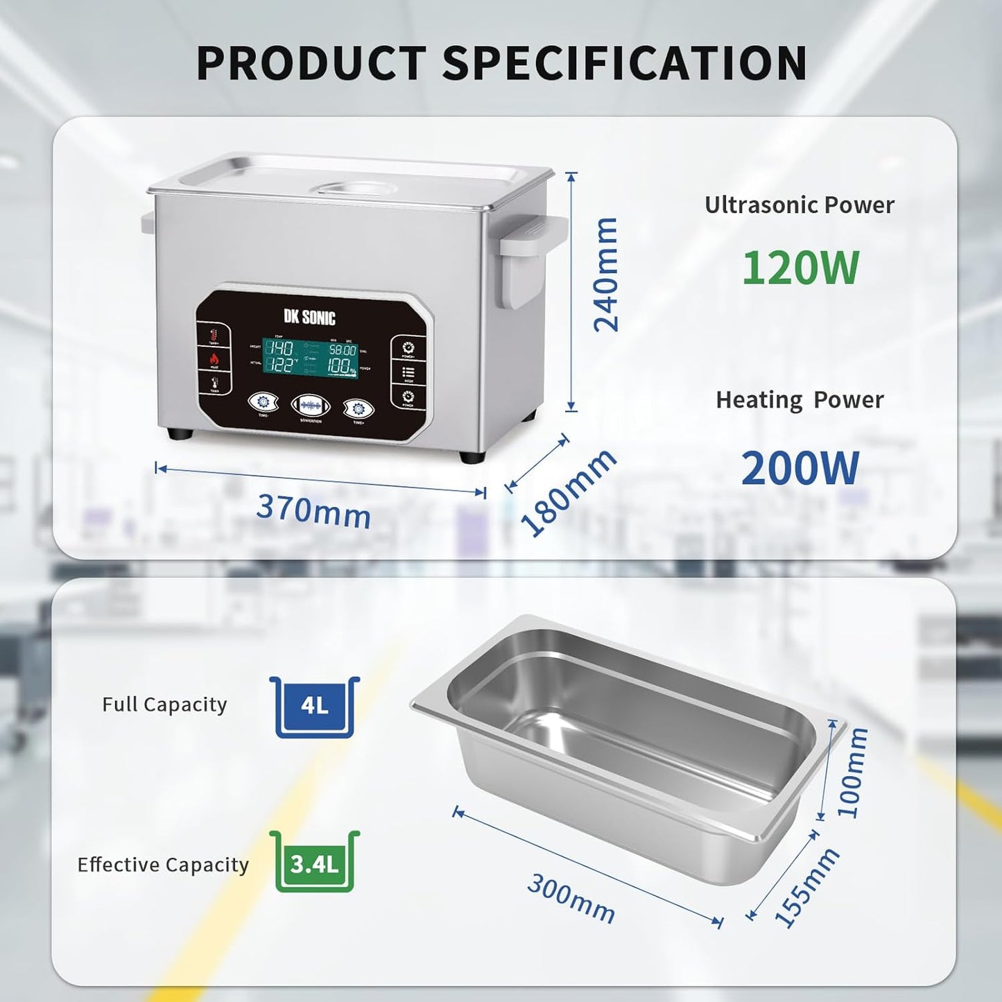 DK SONIC Professionele Ultrasone Reiniger 4L, 120W Precisie Ultrasone Sieradenreiniger met Intelligente Touchbediening, Vijf Standen voor Brillen, Kettingen, Horloges, Munten (Inclusief Mandje)