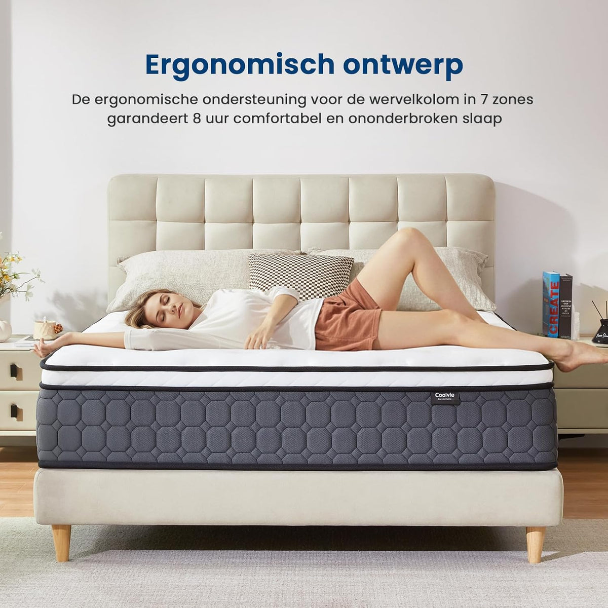 Coolvie Matrassen 120 x 200 cm, hoogte 25 cm, Oeko-Tex-gecertificeerd, hardheidsgraad H3 en H4, 7-zone pocketveringmatras met zeer dicht koudschuim voor stabiele grip en comfortabele omhuling
