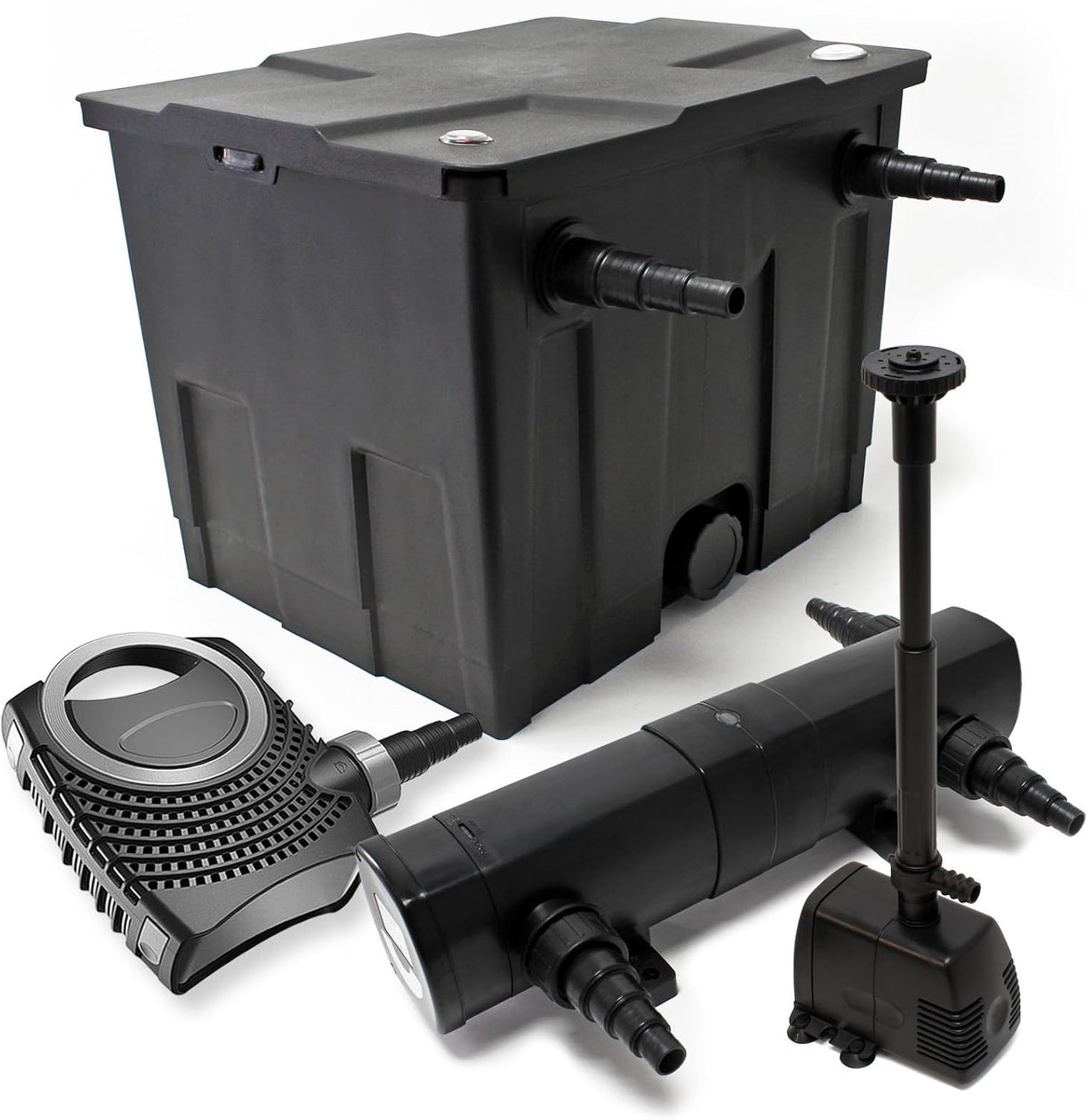 Filterset van bio-vijverfilter 12000l, UVC-vijverzuiveraar 18W, pomp 80W en fonteinpomp