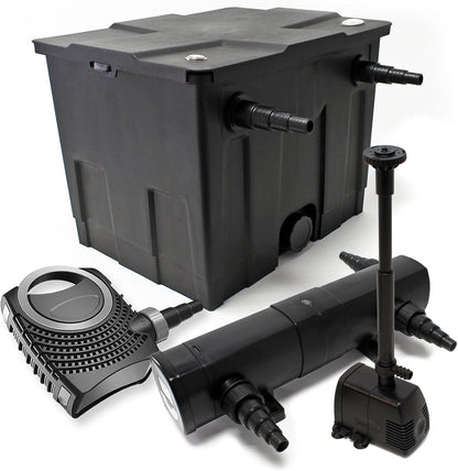 Filterset van bio-vijverfilter 12000l, UVC-vijverzuiveraar 18W, pomp 80W en fonteinpomp
