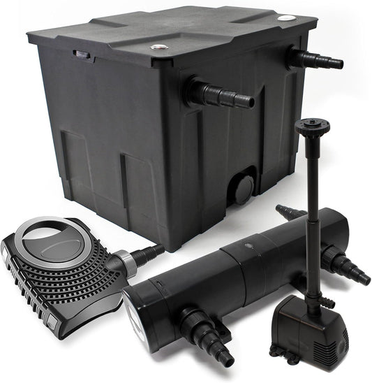 Filterset van bio-vijverfilter 12000l, UVC-vijverzuiveraar 18W, pomp 80W en fonteinpomp