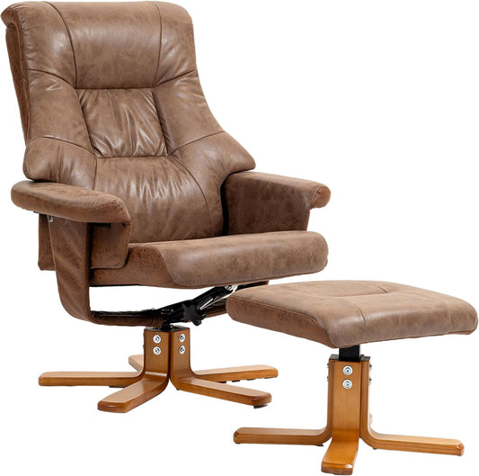 HOMCOM Relax Chair with Footstool, Swivel TV Chair, Reclining Chair Upholstered Chair for Living Room, Bedroom, Microfiber Brown, 78 x 82.5 x 109 cm - QUORE
