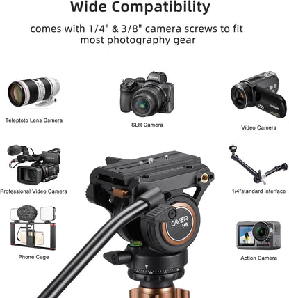 Cayer Aluminium videostatief, 75 inch, 4-delig, vloeistofkop, 6 kg draagvermogen, zilver, DSLR-camera, camcorder