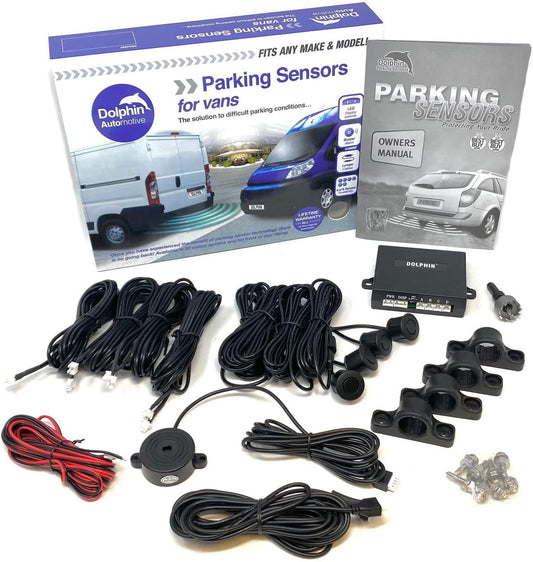 Dolphin Automotive Parkeersensoren voor Vrachtwagen/Van Commerciële Achter het Omkeren Sensoren, 4 Sensoren met Onder Bumperbeugels & Uitbreidingslijnen