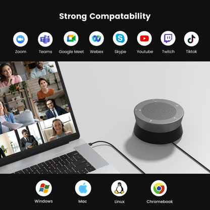 NEARITY A11 Conferentie Luidspreker en Microfoon, 4 Microfoons USB Speakerphone met AI Noise Cancelling, 4 m Audio Pickup, Plug and Play Computer Speaker met Microfoon voor Werk/Online