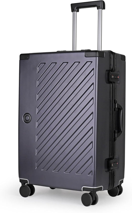 JLY Koffer van 100% polycarbonaat, ritssluiting, TSA-slot, 4 wielen, aluminium handgreep, licht, robuust, ideaal als handbagage of reiskoffer, antracietgrijs, M (65cm 60L), koffer