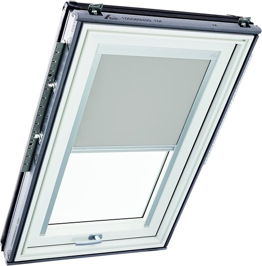 Origineel Roto Verduisterend Rolgordijn ZRV - Bijna Volledige Verduistering - Geleiderail Zilver - Voor Dakraam Serie Designo R6/R8, i8 en Classic 64/84 - Maat 094/098 | 09/09 - Kleur Stof Lichtgrijs - QUORE