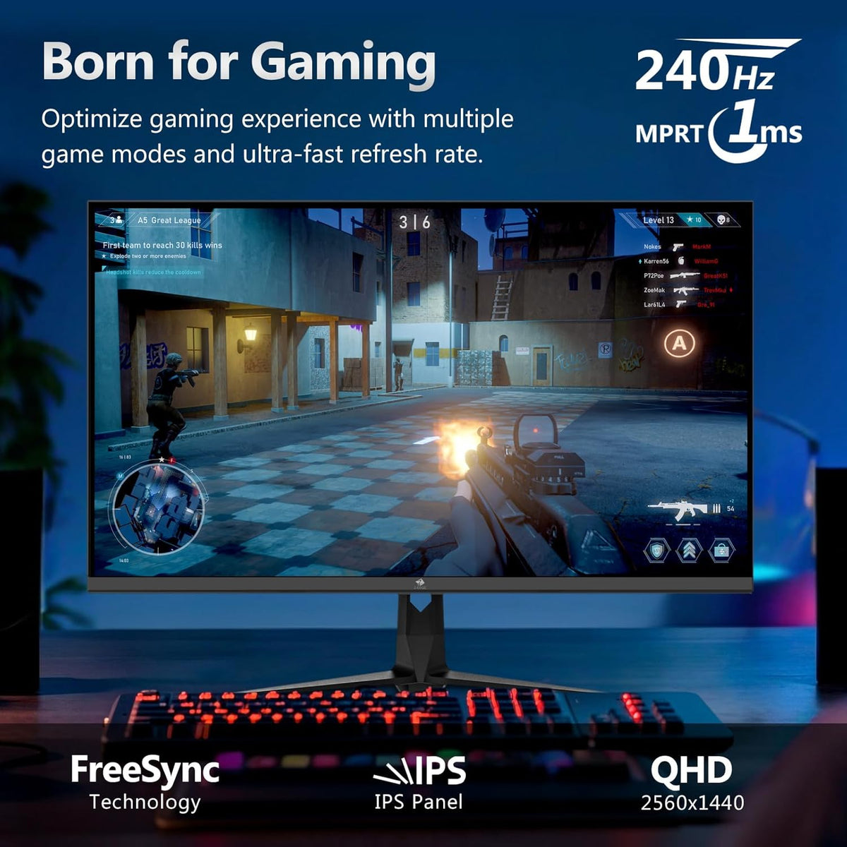 Z-Edge Gaming Monitor 27'' IPS QHD (2560x1440), 240Hz (DP1.4×2), 1ms, FreeSync, 16:9 LED Gaming Monitor, 144Hz (HDMI2.0×2), Adjustable Tilt, 400cd/m², VESA 100*100mm (DP cable included)