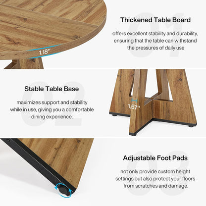 Ronde Eettafel – Eettafel Rond – Keukentafel – Tafel 4 Personen – Landelijke Tafel – Massief Hout – Diameter 120 cm – Rustieke Bruine Afwerking