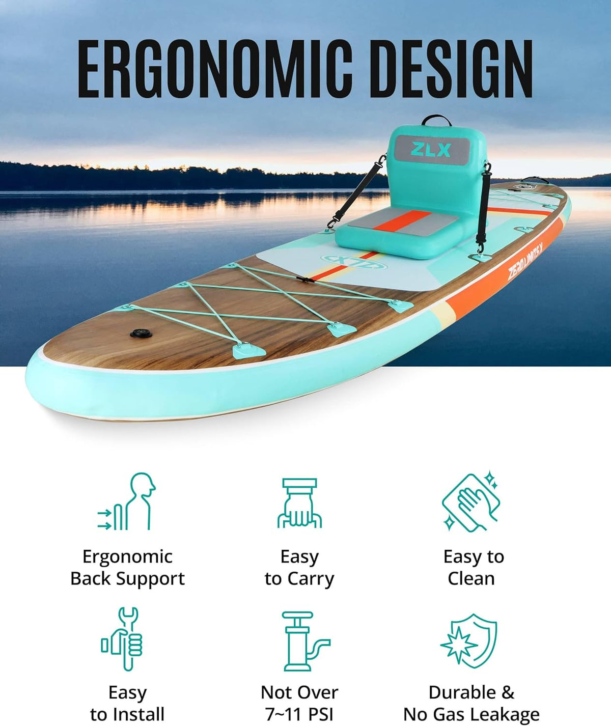 ZLX Paddle Board zitting met rugleuning, draagbare kajakzitting, universele opblaasbare zitting voor outdoor, vissen, kajakken en kamperen