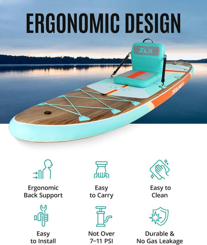 ZLX Paddle Board zitting met rugleuning, draagbare kajakzitting, universele opblaasbare zitting voor outdoor, vissen, kajakken en kamperen