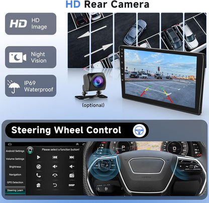 Draadloze CarPlay autoradio voor Citroen C1/Toyota Aygo/Peugeot 107, Podofo 10,1-inch touchscreen Android met draadloze Android Auto, Bluetooth/GPS/WiFi/FM/RDS/HiFi/USB/stuurwielbediening