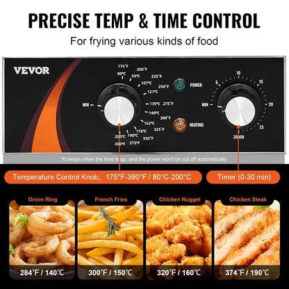 VEVOR Professionele elektrische pianofriteuse 3000 W met mand, 8,5 l enkelvoudige oliefriteuse, verdikt roestvrij staal 1 mm, tijdcontrole, gebruik in de keuken, restaurant, zilver