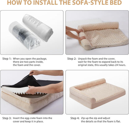 Orthopedisch Hondenbed – Hondenmand – Huisdierbed – Sofa Voor Honden – Grote Hond – Extra Comfort – Waterdicht Met Afneembare Wasbare Hoes – Anti-Slip Onderzijde – Beige 107x76x19 cm
