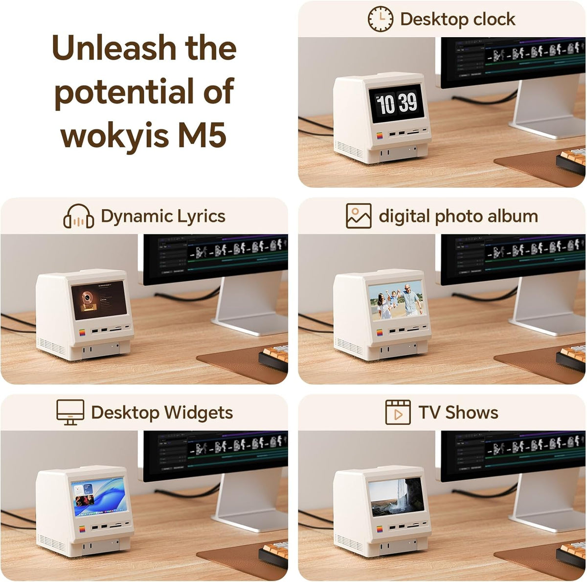 M5 Retro Dock Station voor Mac mini M4 Pro, 80Gbps M.2 NVMe SSD-behuizing met koelventilator, compatibel voor Thunderbolt 5/4/3/USB 4, 5'inch HD-scherm, SD/Micro SD Reader 4.0, 8K @60Hz