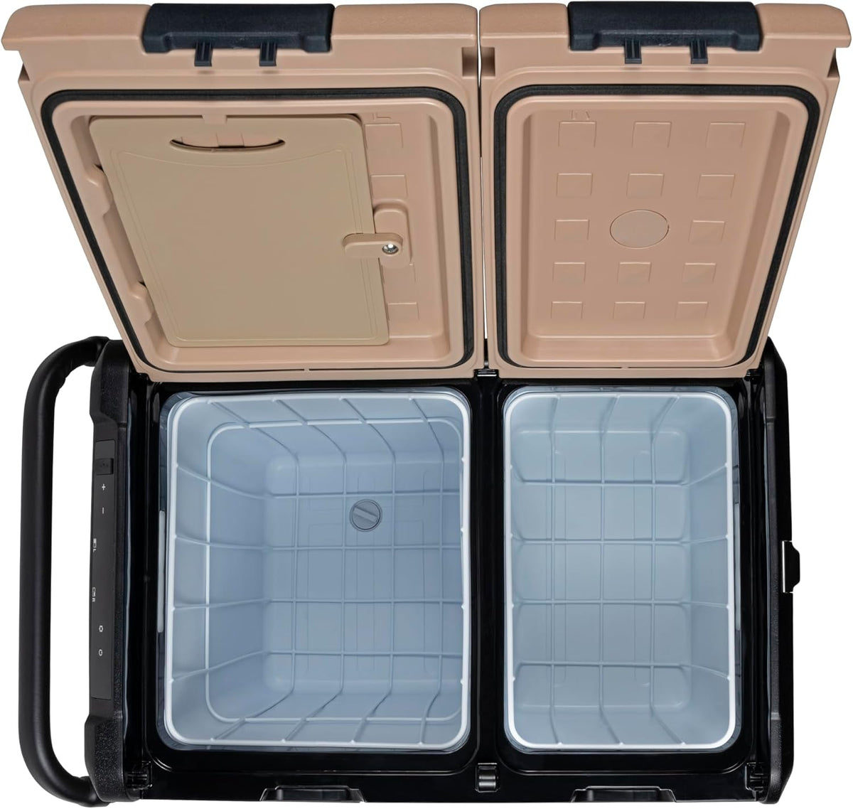 Steamy-E Dual Zone 55 Roller, Elektrische Compressor Koelbox op wielen, 54 Liter, Zandkleurig, 12V/230V, voor vriezen en koelen van -20 tot +20, ideaal voor op de camping