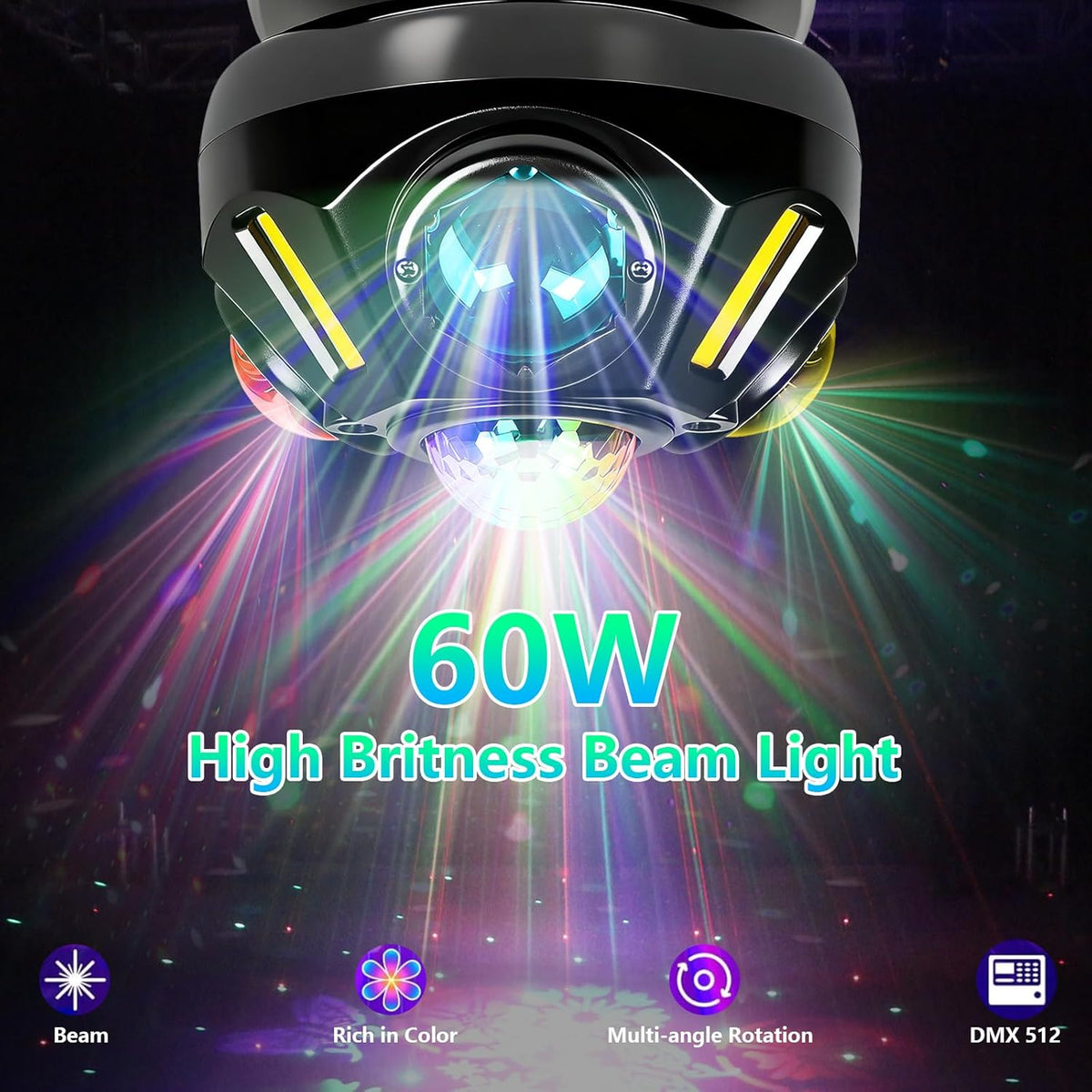 Moving Head LED 60W Beam Disco Light Partylict 21CH Stage Light Disco Light for Party Cellar Wedding Club (Spherical Shape) - QUORE