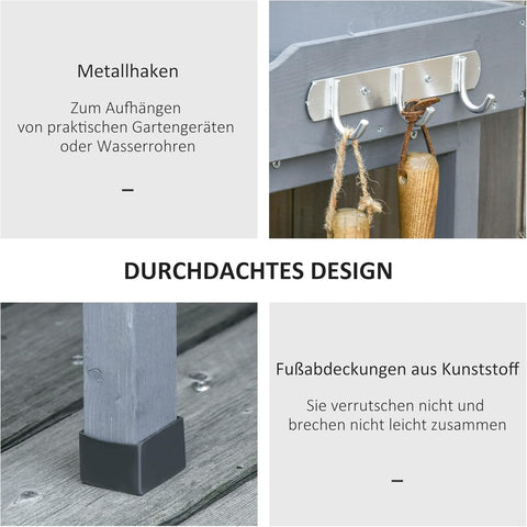 Oppottafel - Tuinwerktafel - Plantentafel -Tuinwerkbankje - met Metalen Haken - Schuiflade - 2 Niveaus - Bloementafel - voor Tuin - Sparrenhout -76 x 37 x 89 cm - Grijs